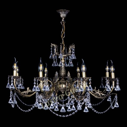 Бронзовая люстра Кассандра №8 удлиненная с конусами в Саратове Гусь Хрустальный