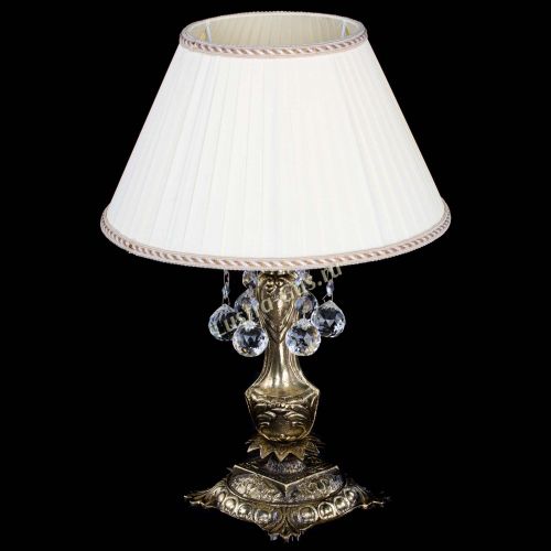 Бронзовая настольная лампа Антик №1 Шар  с абажуром в Саратове Гусь Хрустальный