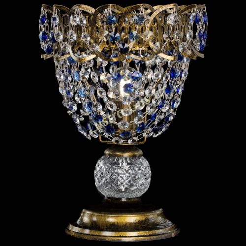 Настольная лампа Астра ажур №1 под бронзу Синяя в Саратове Гусь Хрустальный