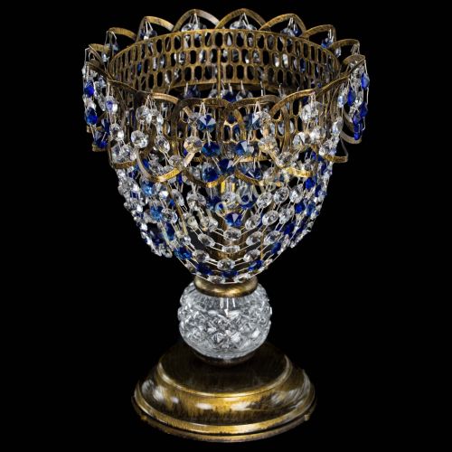 Настольная лампа Астра ажур №1 под бронзу Синяя в Саратове Гусь Хрустальный