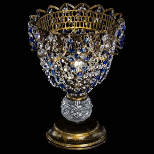 Настольная лампа Астра ажур №1 под бронзу Синяя в Саратове Гусь Хрустальный