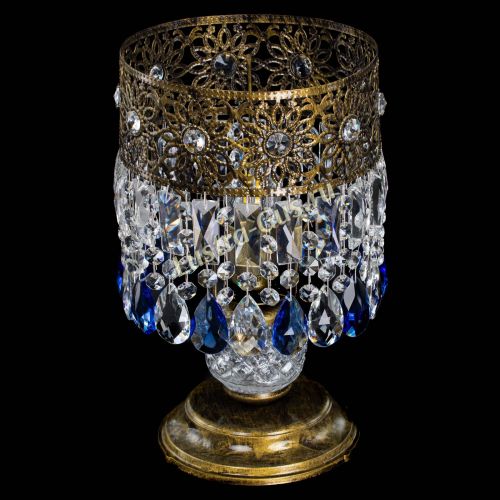Настольная лампа Восток с пластинками под бронзу Синяя в Саратове Гусь Хрустальный