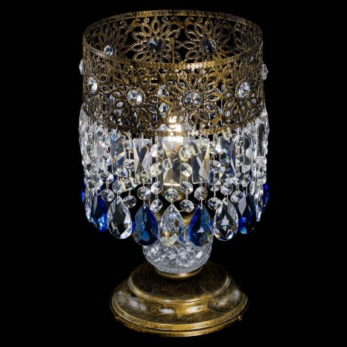 Настольная лампа Восток с пластинками под бронзу Синяя в Саратове Гусь Хрустальный