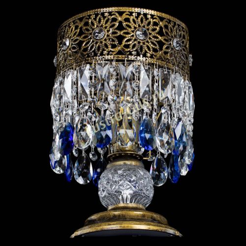 Настольная лампа Восток с пластинками под бронзу Синяя в Саратове Гусь Хрустальный