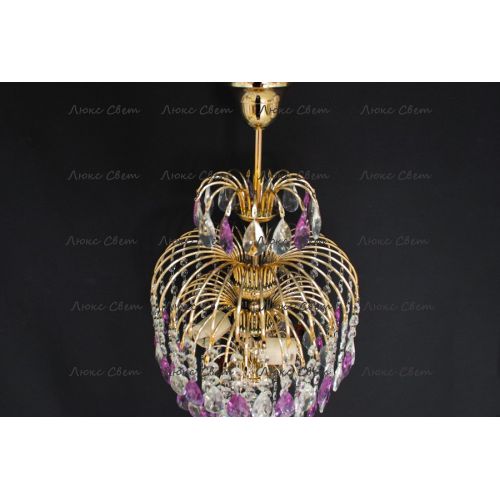 Люстра Хрустальные брызги с подвесом журавлик фиолетовый в Саратове Гусь Хрустальный