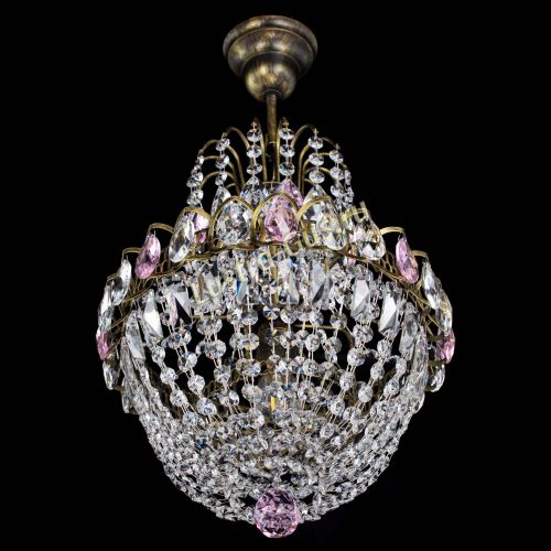 Люстра Астра №1 с подвесом под бронзу Розовая в Саратове Гусь Хрустальный