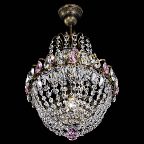 Люстра Астра №1 с подвесом под бронзу Розовая в Саратове Гусь Хрустальный