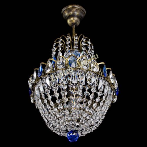 Люстра Астра №1 с подвесом под бронзу Синяя в Саратове Гусь Хрустальный