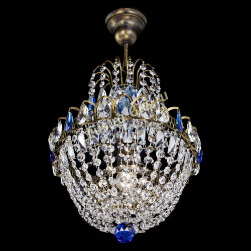 Люстра Астра №1 с подвесом под бронзу Синяя в Саратове Гусь Хрустальный