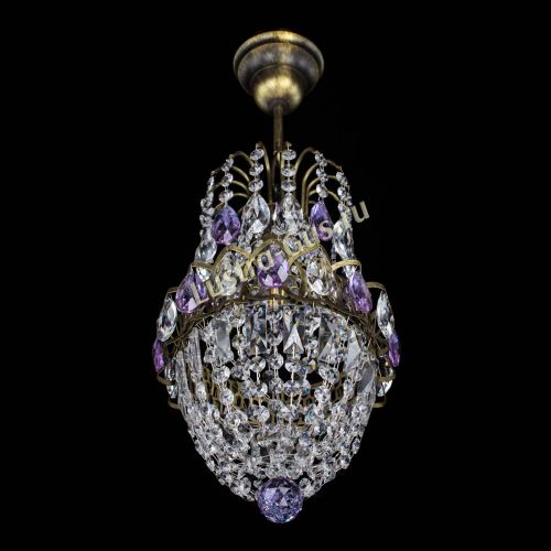 Люстра Астра №1 узкая фиолетовая под бронзу в Саратове Гусь Хрустальный