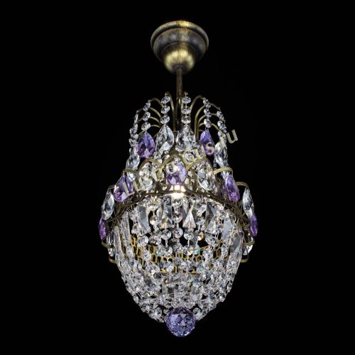 Люстра Астра №1 узкая фиолетовая под бронзу в Саратове Гусь Хрустальный