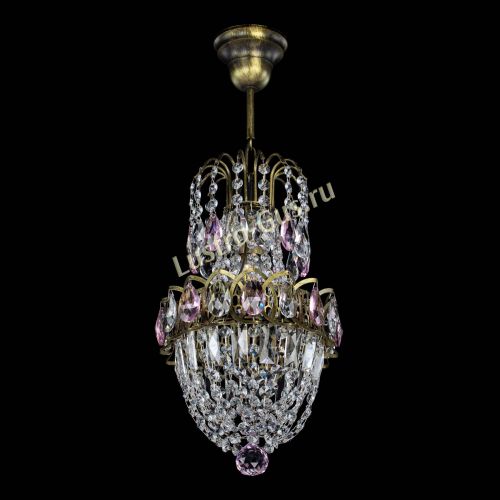 Люстра Астра №1 узкая розовая под бронзу в Саратове Гусь Хрустальный