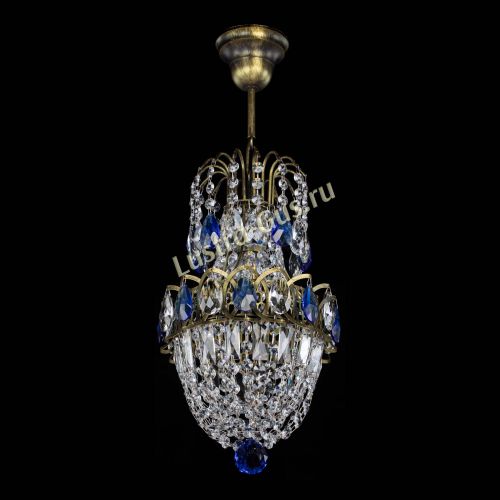 Люстра Астра №1 узкая синяя под бронзу в Саратове Гусь Хрустальный
