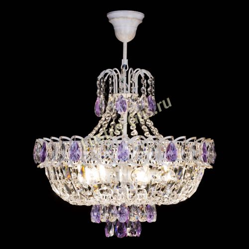 Люстра Астра Белая с подвесом фиолетовая в Саратове Гусь Хрустальный