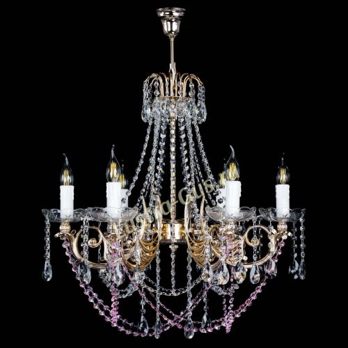 Люстра Елизавета малая Розовая (рожки - металл) в Саратове Гусь Хрустальный