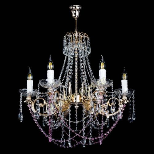 Люстра Елизавета малая Розовая (рожки - металл) в Саратове Гусь Хрустальный