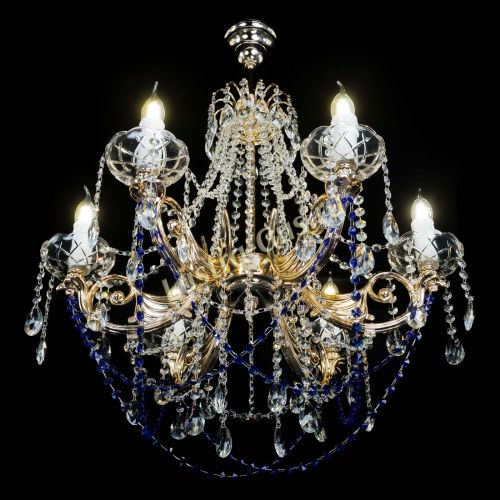 Люстра Елизавета малая Синяя (рожки - металл) в Саратове Гусь Хрустальный