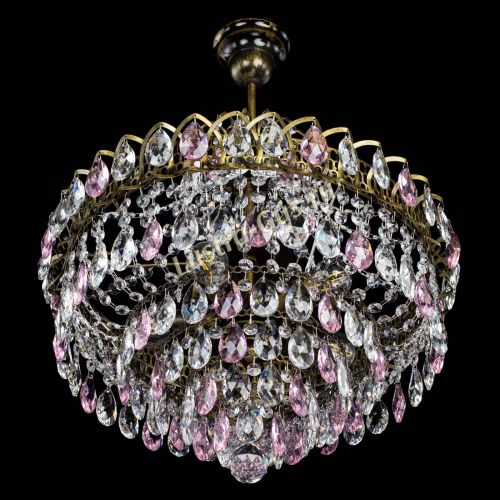 Люстра Грация №5 с подвесом под бронзу Розовая в Саратове Гусь Хрустальный