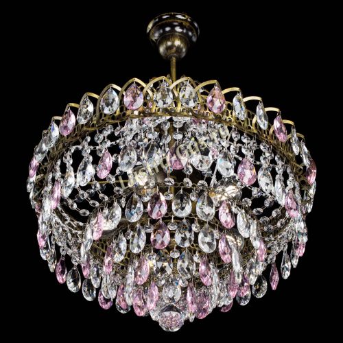 Люстра Грация №5 с подвесом под бронзу Розовая в Саратове Гусь Хрустальный