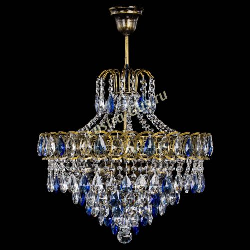 Люстра Грация №5 с подвесом под бронзу Синяя в Саратове Гусь Хрустальный