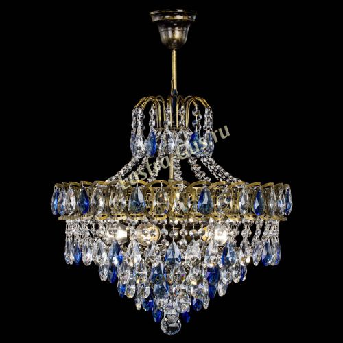 Люстра Грация №5 с подвесом под бронзу Синяя в Саратове Гусь Хрустальный