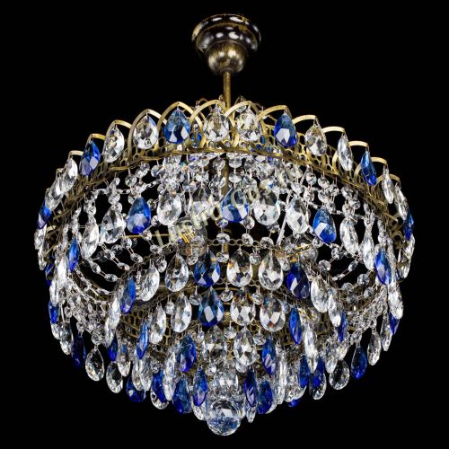 Люстра Грация №5 с подвесом под бронзу Синяя в Саратове Гусь Хрустальный