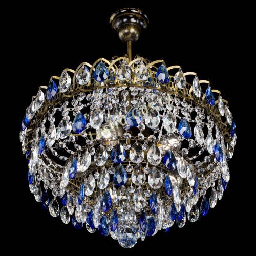 Люстра Грация №5 с подвесом под бронзу Синяя в Саратове Гусь Хрустальный