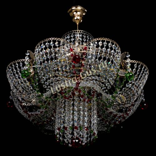 Люстра Камея №6 подвесная красно-зеленая в Саратове Гусь Хрустальный