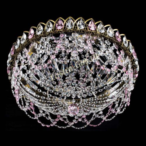 Люстра Хрустальный Каскад Ажур под бронзу Розовая в Саратове Гусь Хрустальный