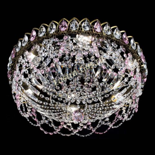 Люстра Хрустальный Каскад Ажур под бронзу Розовая в Саратове Гусь Хрустальный