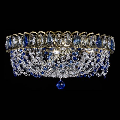 Люстра Хрустальный Каскад Ажур под бронзу Синяя в Саратове Гусь Хрустальный