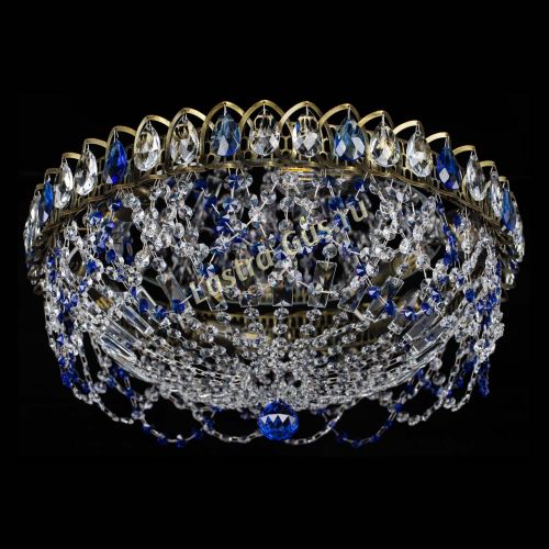 Люстра Хрустальный Каскад Ажур под бронзу Синяя в Саратове Гусь Хрустальный