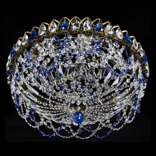 Люстра Хрустальный Каскад Ажур под бронзу Синяя в Саратове Гусь Хрустальный