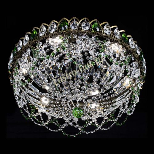 Люстра Хрустальный Каскад Ажур под бронзу Зеленая в Саратове Гусь Хрустальный