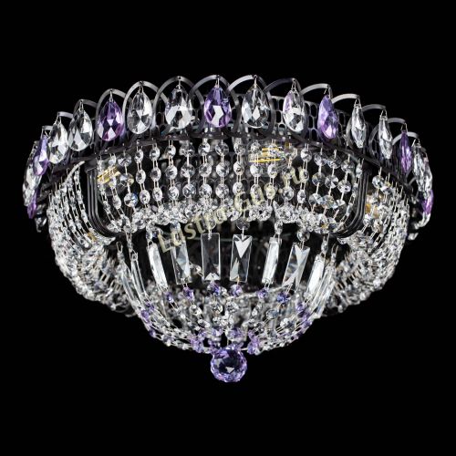 Люстра Кольцо Классика Черная с фиолетовыми подвесками в Саратове Гусь Хрустальный