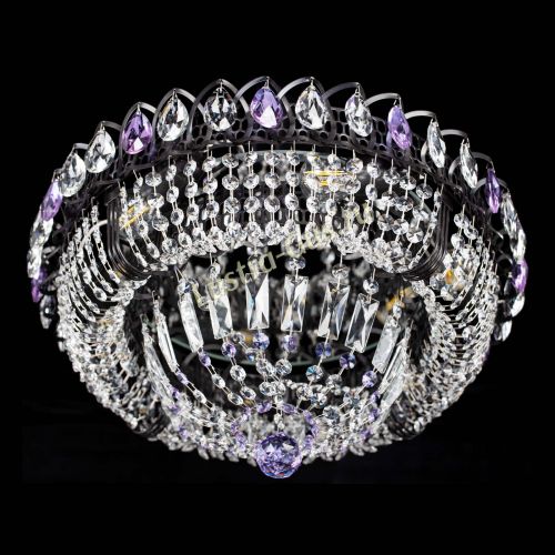 Люстра Кольцо Классика Черная с фиолетовыми подвесками в Саратове Гусь Хрустальный