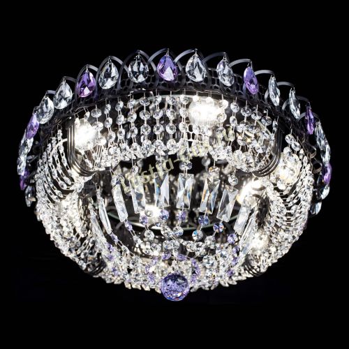 Люстра Кольцо Классика Черная с фиолетовыми подвесками в Саратове Гусь Хрустальный