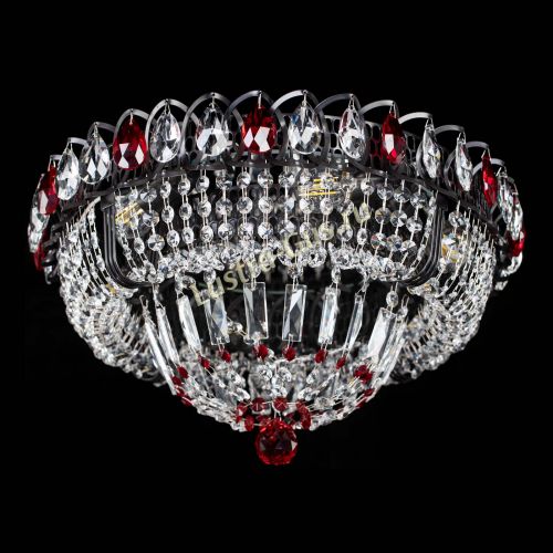 Люстра Кольцо Классика Черная с красными подвесками в Саратове Гусь Хрустальный