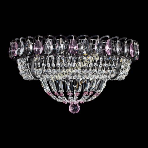 Люстра Кольцо Классика Черная с розовыми подвесками в Саратове Гусь Хрустальный