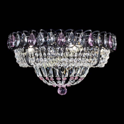 Люстра Кольцо Классика Черная с розовыми подвесками в Саратове Гусь Хрустальный