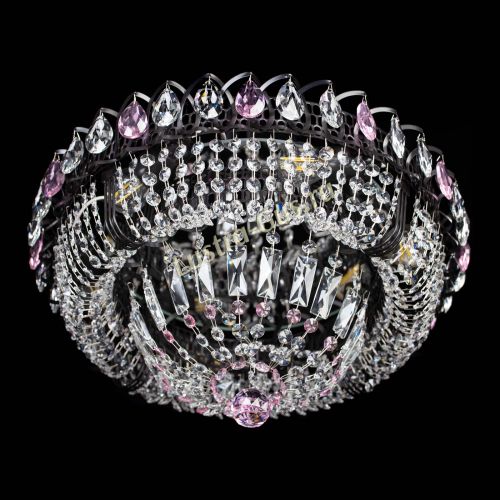 Люстра Кольцо Классика Черная с розовыми подвесками в Саратове Гусь Хрустальный