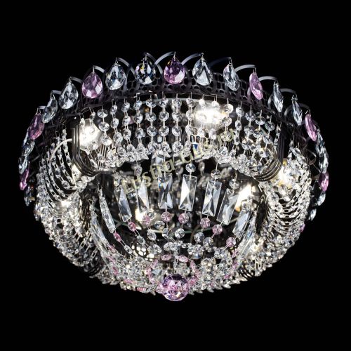 Люстра Кольцо Классика Черная с розовыми подвесками в Саратове Гусь Хрустальный