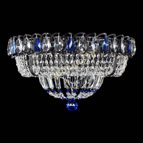 Люстра Кольцо Классика Черная с синими подвесками в Саратове Гусь Хрустальный