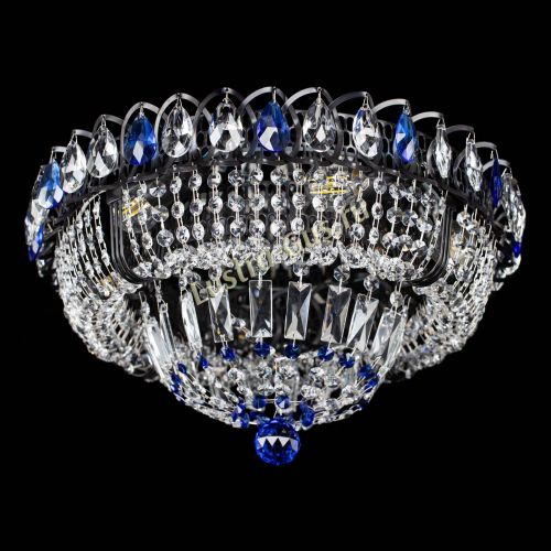 Люстра Кольцо Классика Черная с синими подвесками в Саратове Гусь Хрустальный