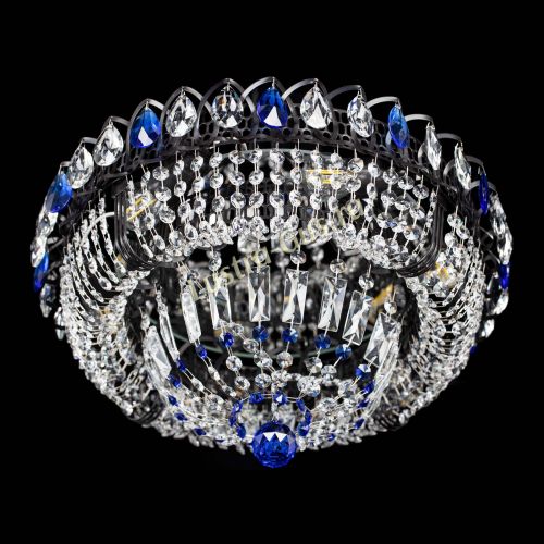 Люстра Кольцо Классика Черная с синими подвесками в Саратове Гусь Хрустальный