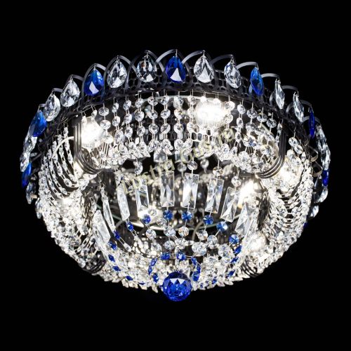 Люстра Кольцо Классика Черная с синими подвесками в Саратове Гусь Хрустальный